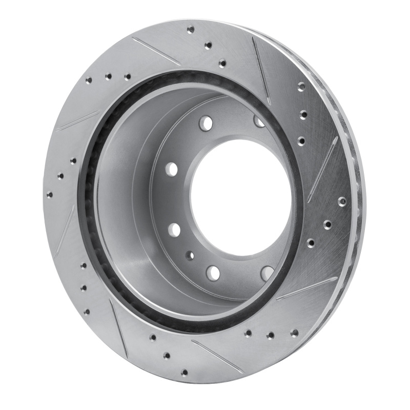 Chevrolet Silverado 2500 HD Brake Rotor (1) - Rear Left - R1 Concepts - Drilled & Slotted - Silver - `11-`25